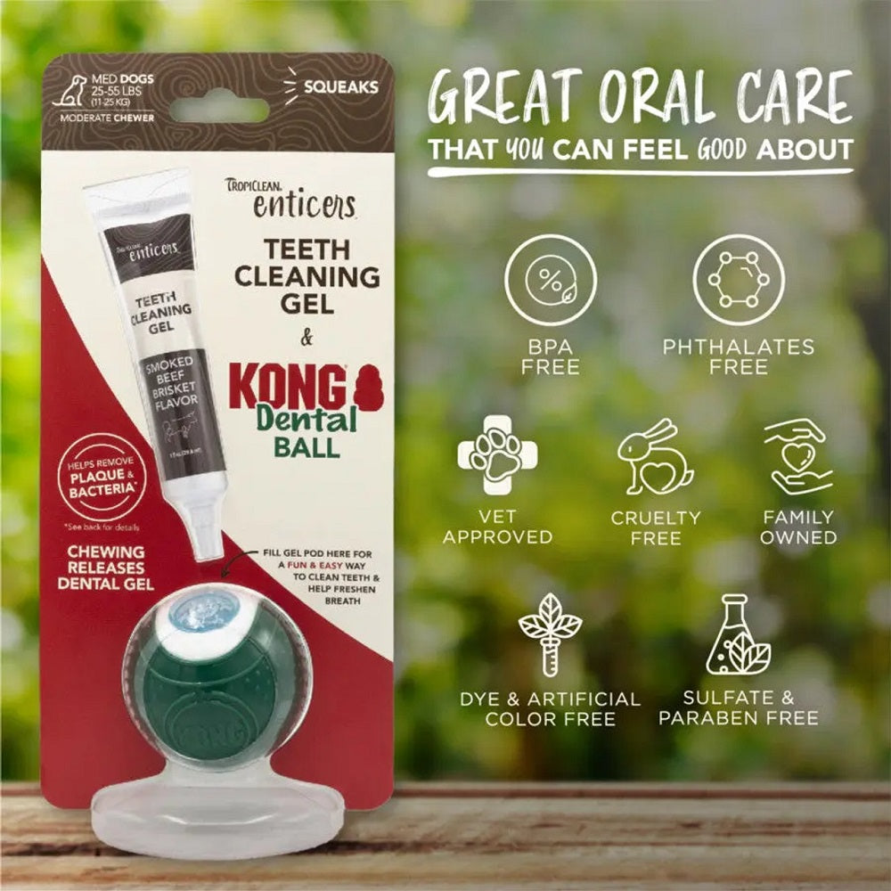 TropiClean Enticers Teeth Cleaning Gel + KONG Dental Ball