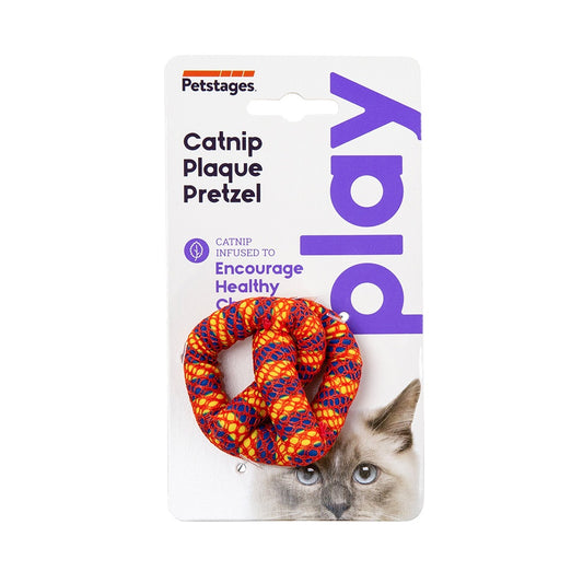 PETSTAGES Catnip Plaque Away Pretzel Chew Toy